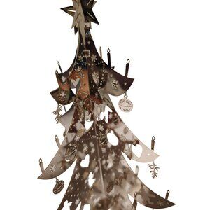 Julgran Pluto Sweden Metal Silver Tone 3-D Christmas Tree, Cut Outs, In Box, 8"